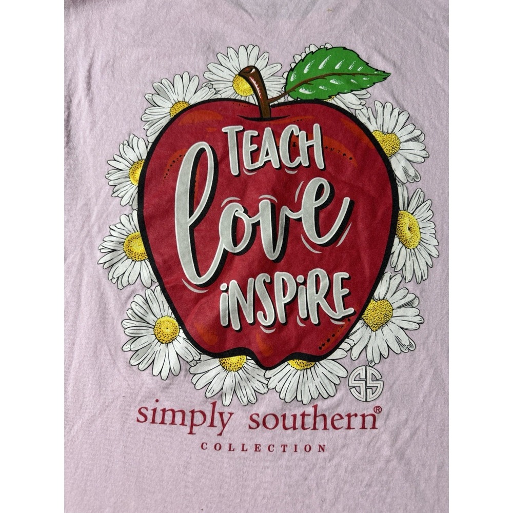 Simply Southern Women's Pink T-shirt Cotton Size Medium Teach, Love, Inspire